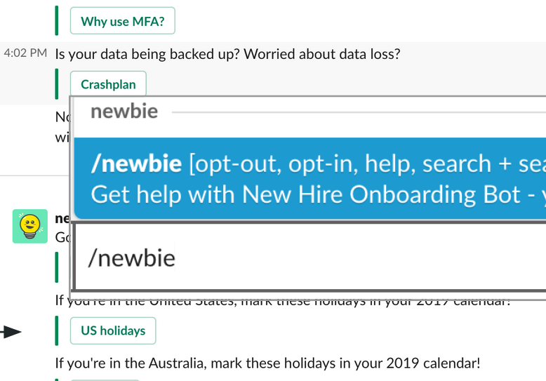 Partial screenshot of a Slack application interface with a chatbot