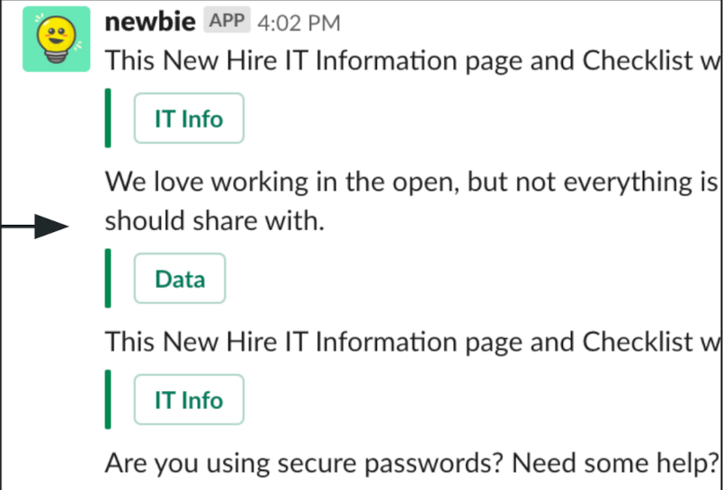 A snapshot of chatbot messages within the Slack app