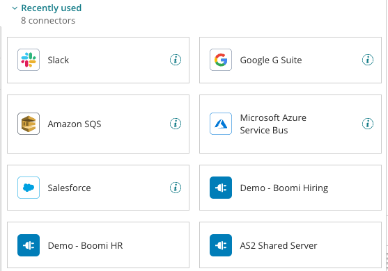 A snapshot of software application names and their icons within a group called Recently Used