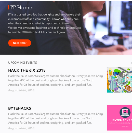 A snapshot of a redesign mockup of a company intranet with hypothetical text