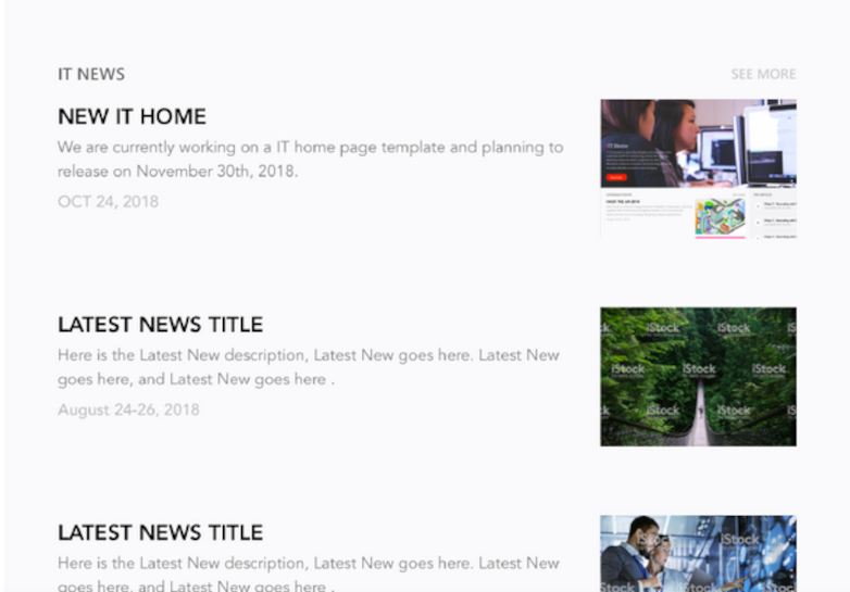 A snapshot of a webportal redesign mockup with hypothetical titles